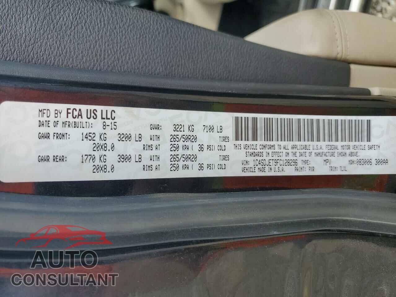 DODGE DURANGO 2015 - 1C4SDJET9FC128296