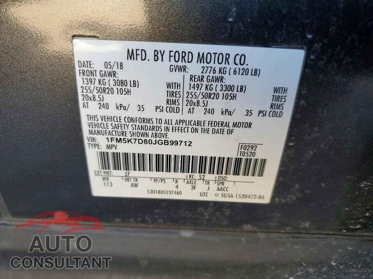 FORD EXPLORER 2018 - 1FM5K7D80JGB99712