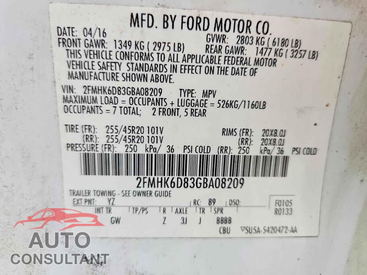 FORD FLEX 2016 - 2FMHK6D83GBA08209