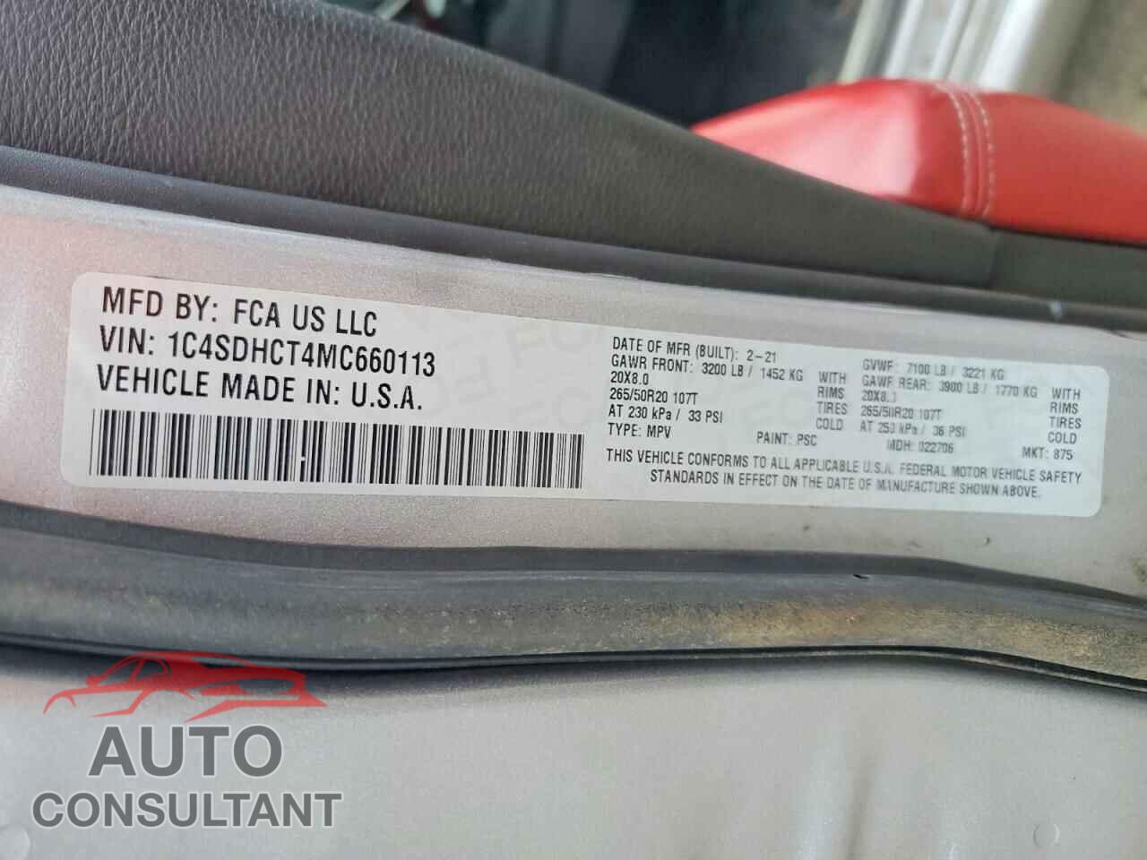 DODGE DURANGO 2021 - 1C4SDHCT4MC660113