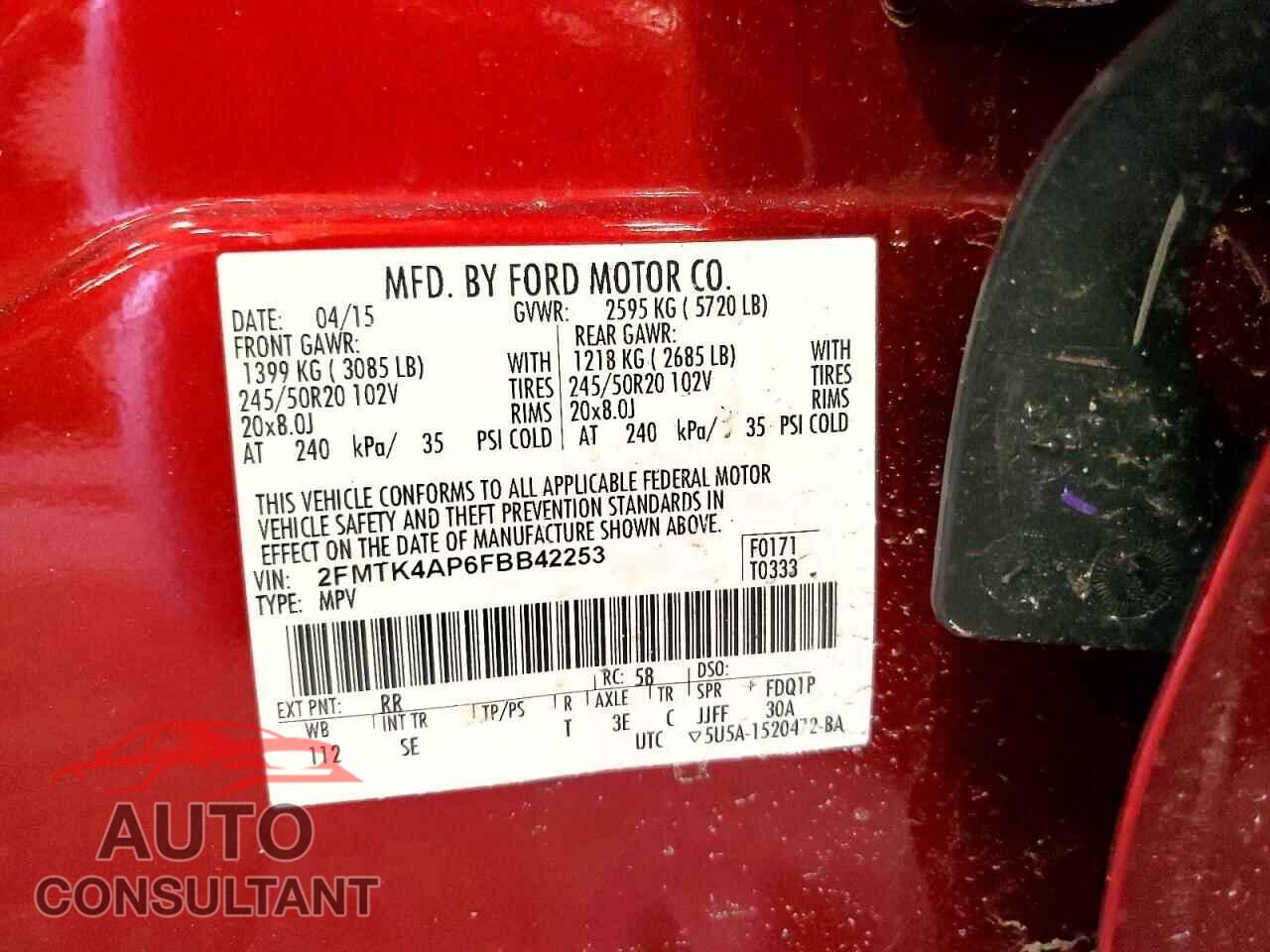 FORD EDGE 2015 - 2FMTK4AP6FBB42253