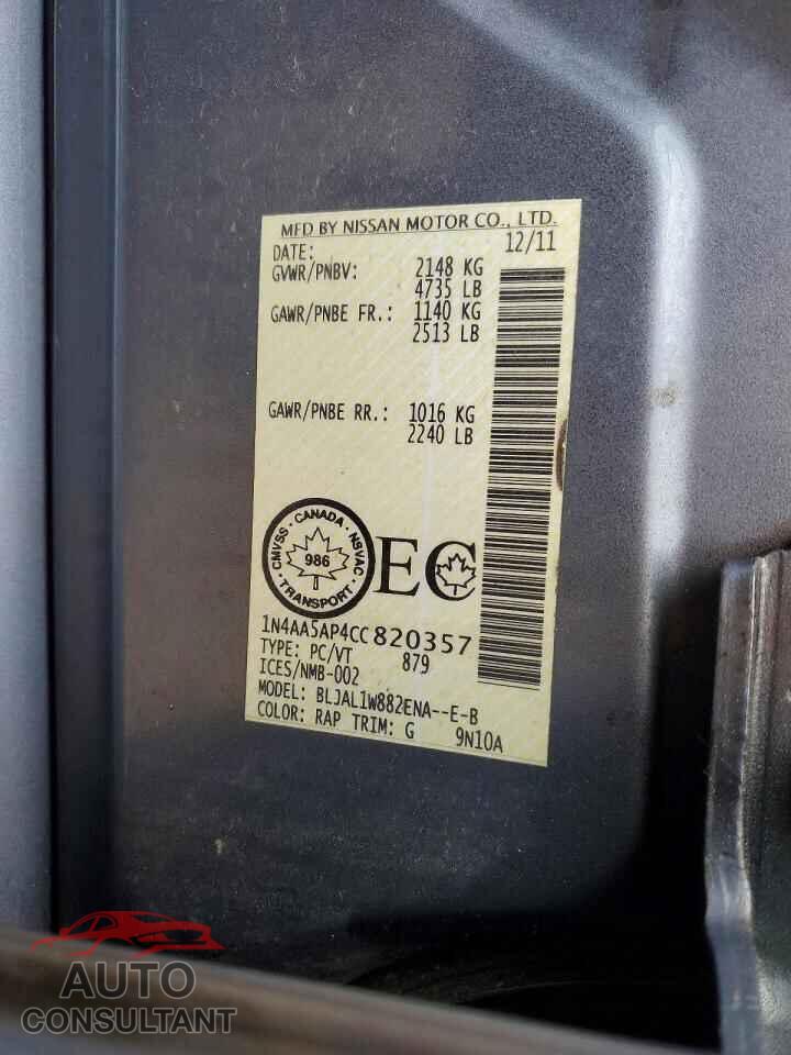 NISSAN MAXIMA 2012 - 1N4AA5AP4CC820357