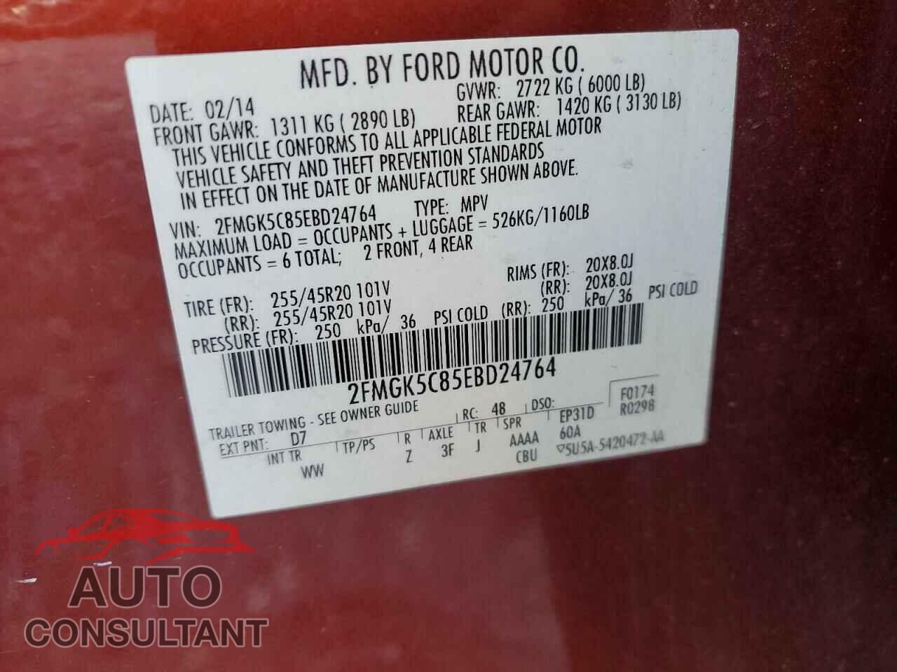 FORD FLEX 2014 - 2FMGK5C85EBD24764