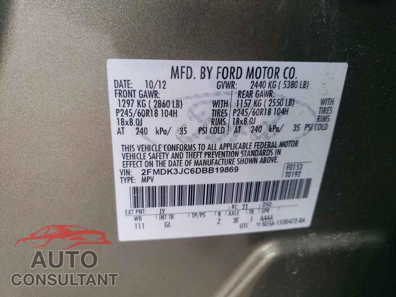 FORD EDGE 2013 - 2FMDK3JC6DBB19869