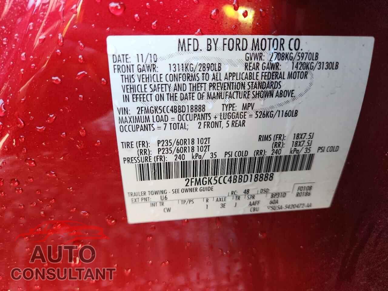 FORD FLEX 2011 - 2FMGK5CC4BBD18888