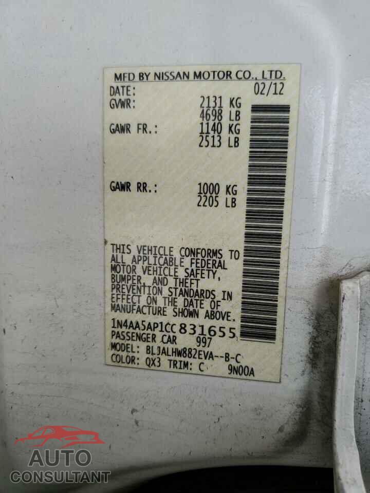 NISSAN MAXIMA 2012 - 1N4AA5AP1CC831655