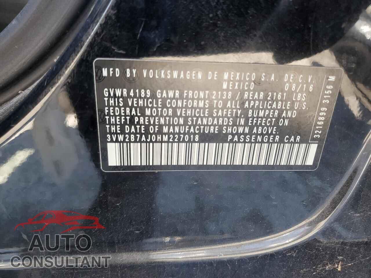 VOLKSWAGEN JETTA 2017 - 3VW2B7AJ0HM227018