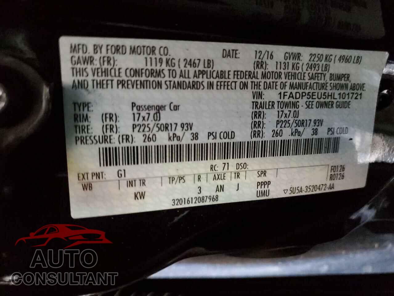 FORD CMAX 2017 - 1FADP5EU5HL101721