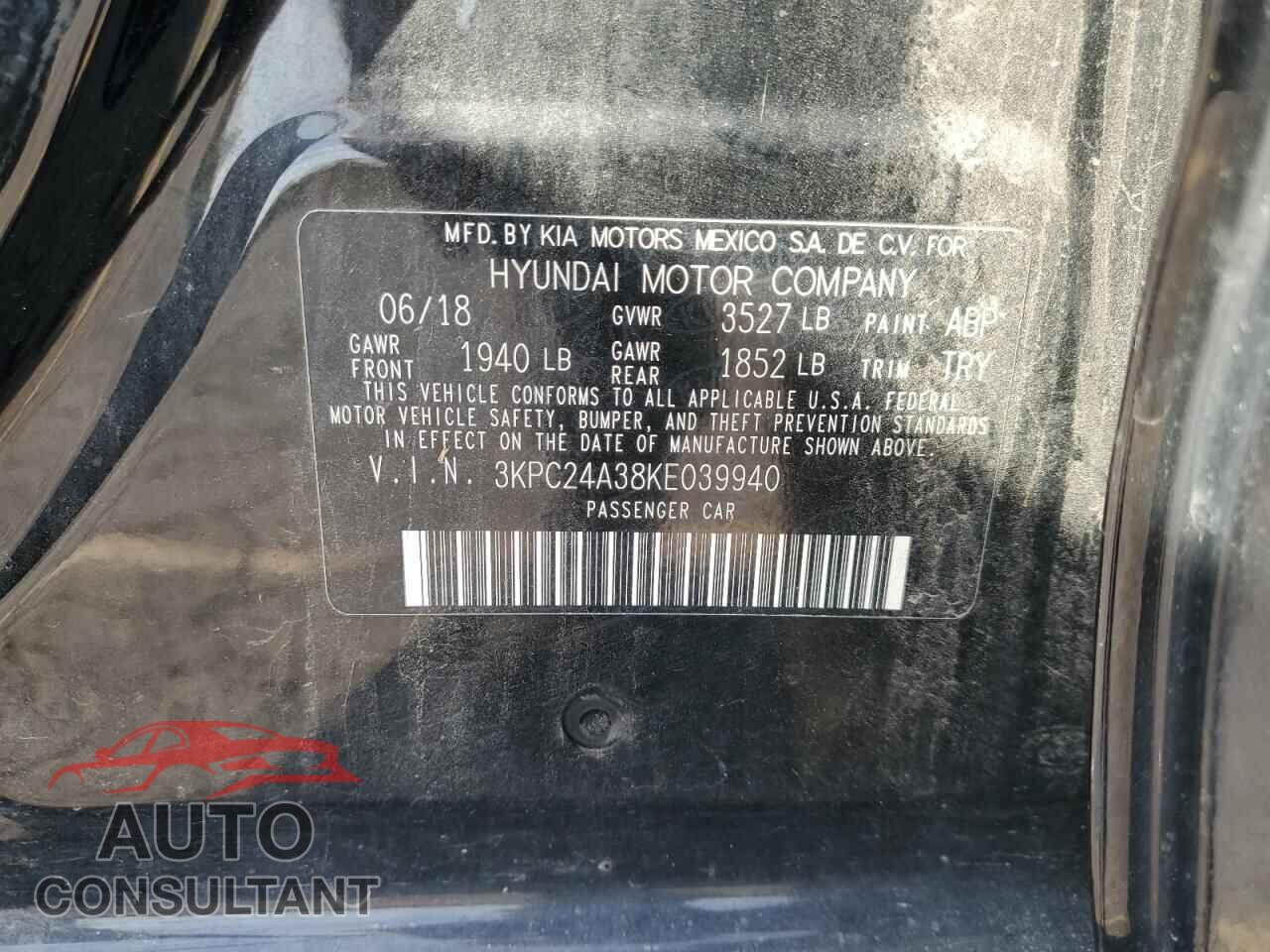 HYUNDAI ACCENT 2019 - 3KPC24A38KE039940