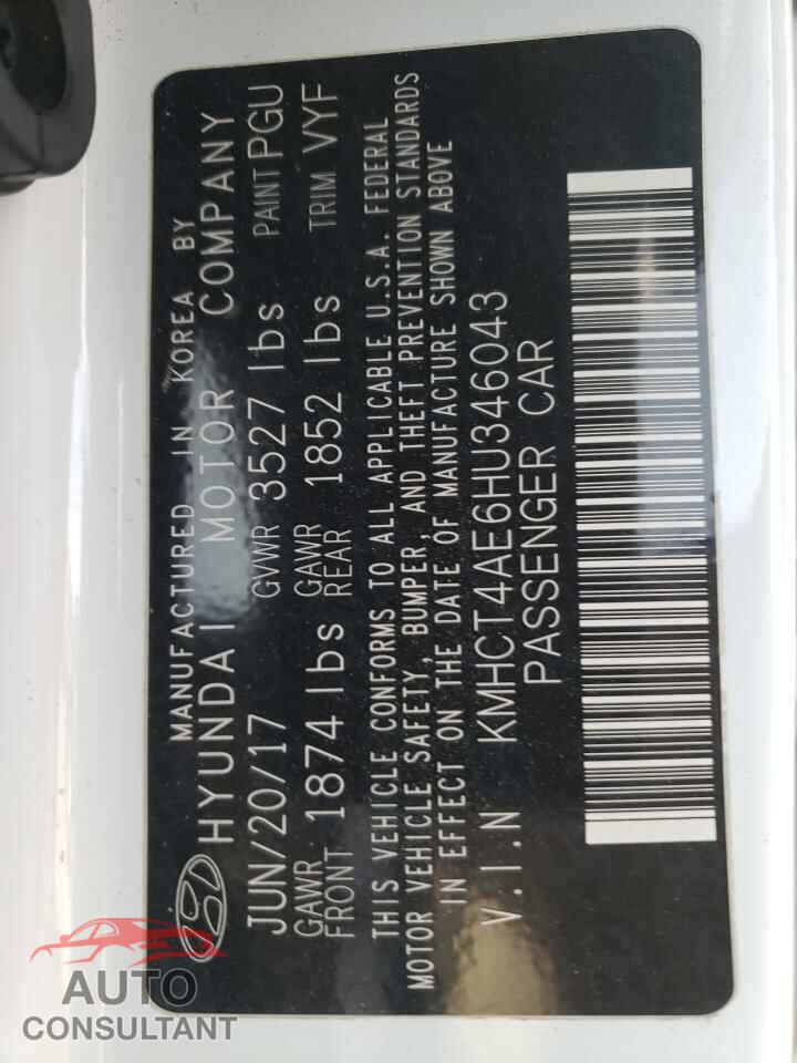 HYUNDAI ACCENT 2017 - KMHCT4AE6HU346043
