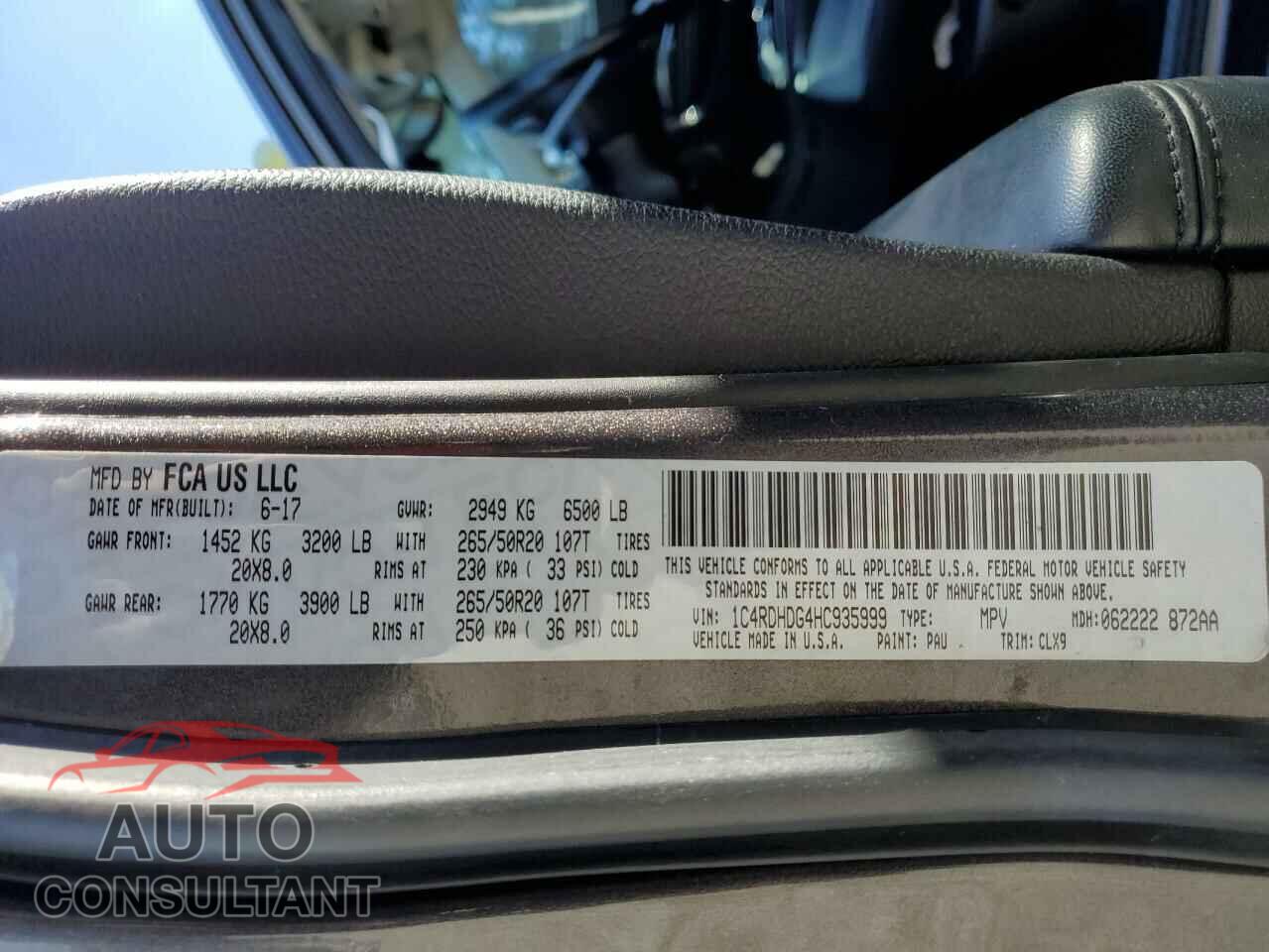 DODGE DURANGO 2017 - 1C4RDHDG4HC935999