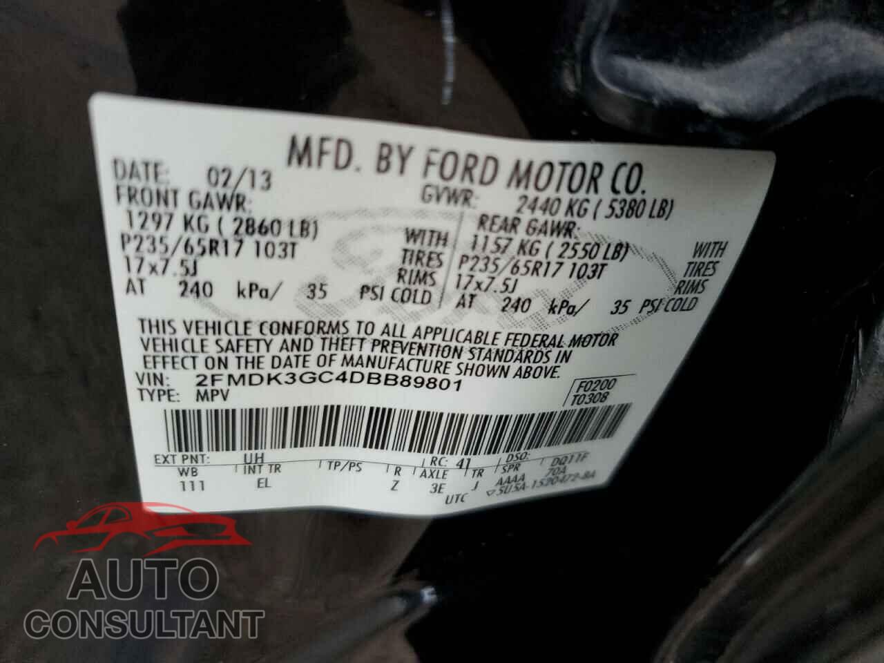 FORD EDGE 2013 - 2FMDK3GC4DBB89801
