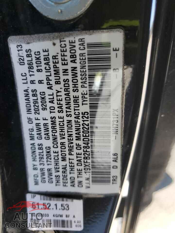 HONDA CIVIC 2013 - 19XFB2F84DE022125
