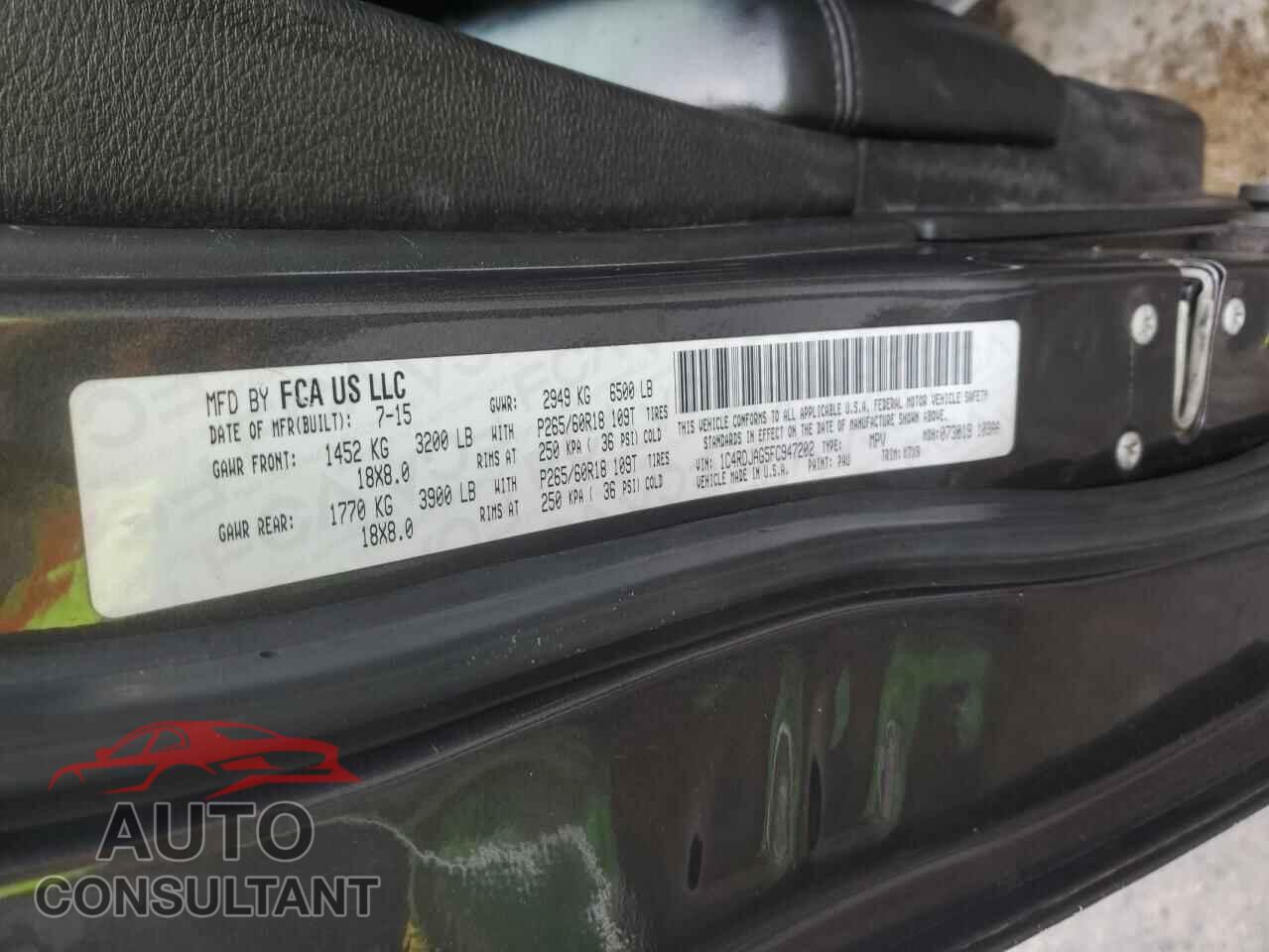 DODGE DURANGO 2015 - 1C4RDJAG5FC947202