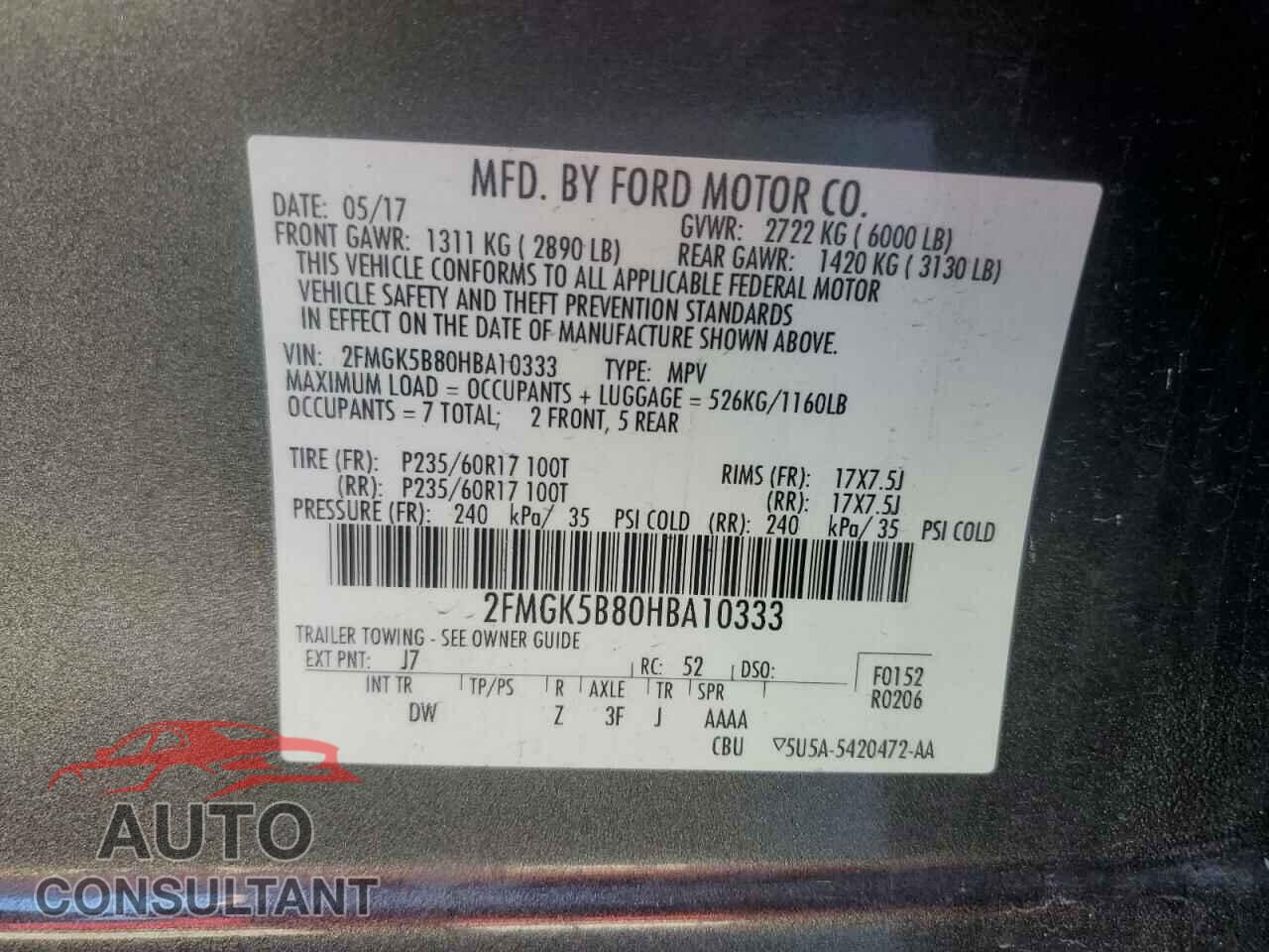 FORD FLEX 2017 - 2FMGK5B80HBA10333