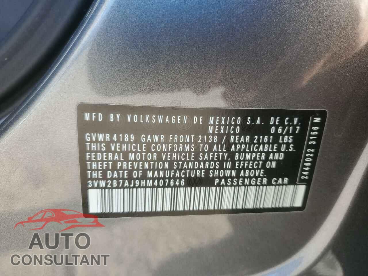 VOLKSWAGEN JETTA 2017 - 3VW2B7AJ9HM407646