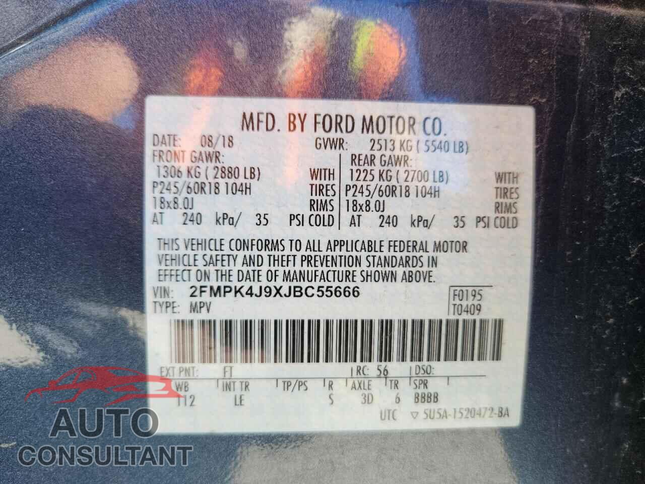 FORD EDGE 2018 - 2FMPK4J9XJBC55666