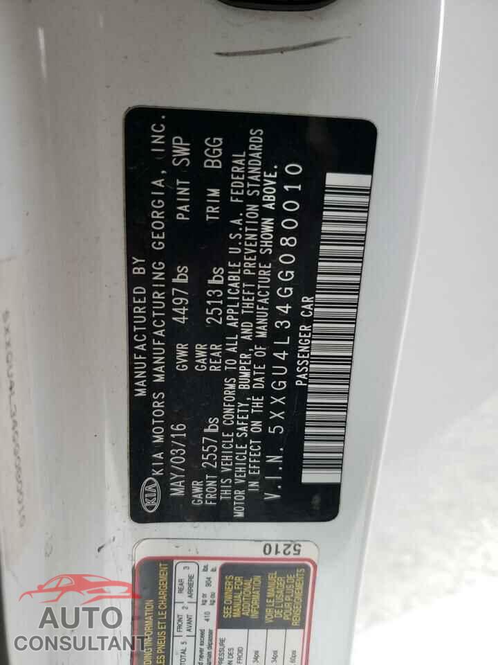 KIA OPTIMA 2016 - 5XXGU4L34GG080010