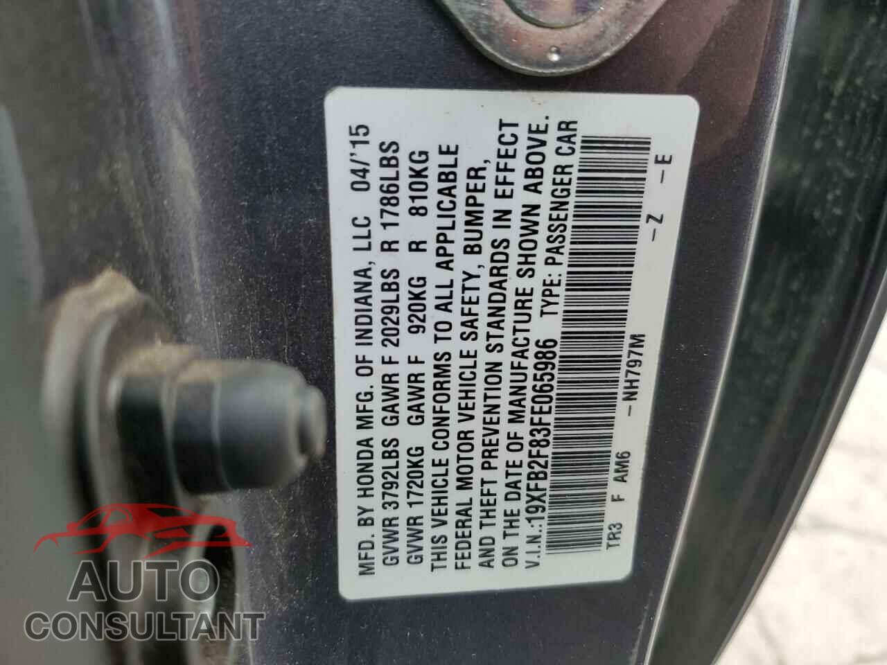 HONDA CIVIC 2015 - 19XFB2F83FE065986