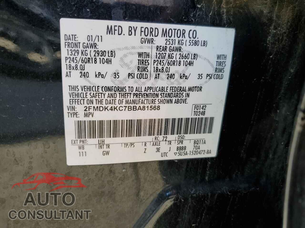 FORD EDGE 2011 - 2FMDK4KC7BBA81568