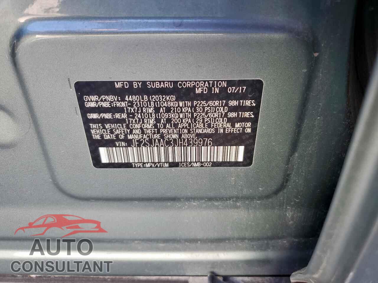 SUBARU FORESTER 2018 - JF2SJAAC3JH439976