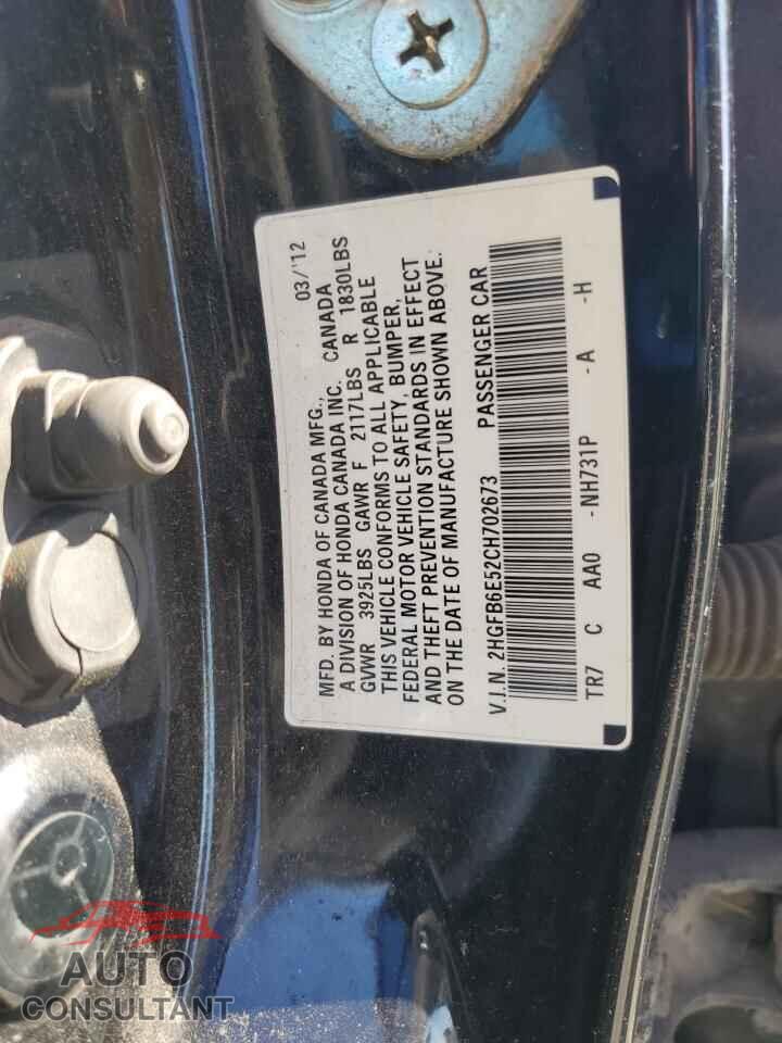 HONDA CIVIC 2012 - 2HGFB6E52CH702673