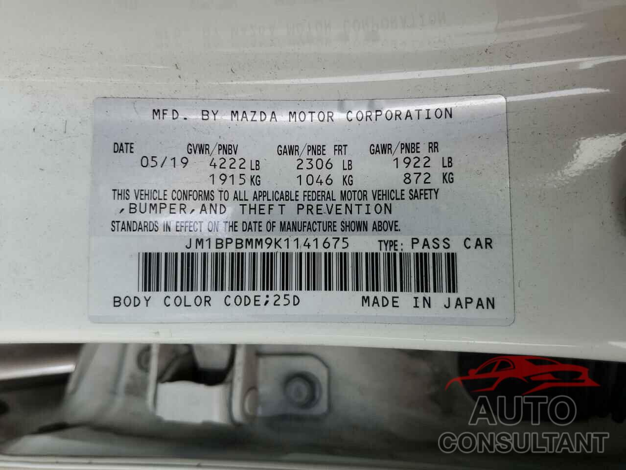 MAZDA 3 2019 - JM1BPBMM9K1141675