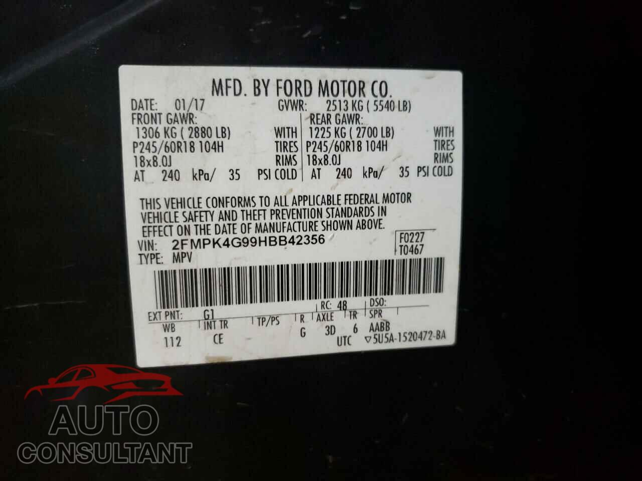 FORD EDGE 2017 - 2FMPK4G99HBB42356