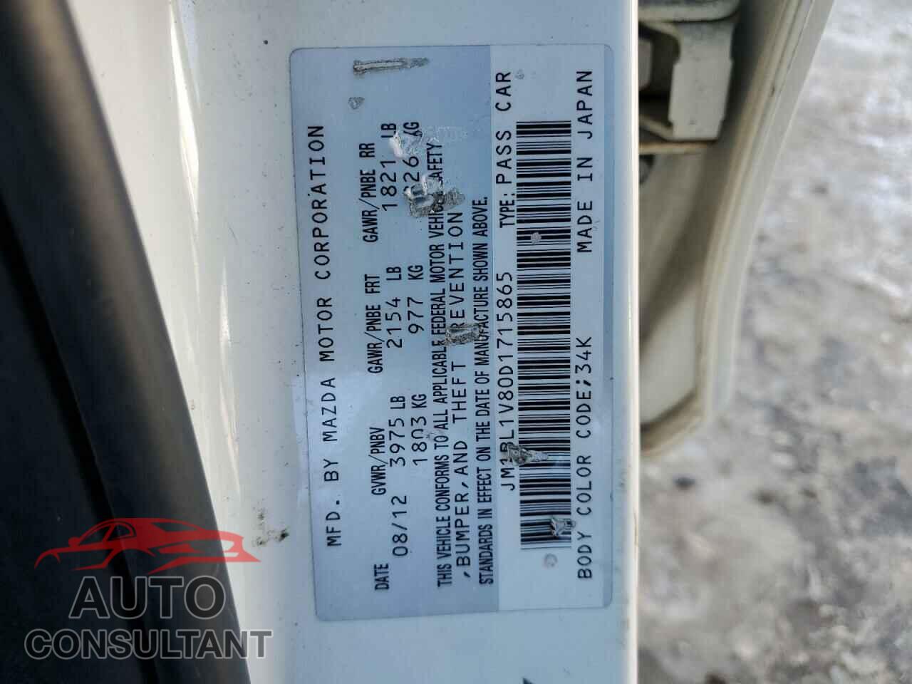 MAZDA 3 2013 - JM1BL1V80D1715865