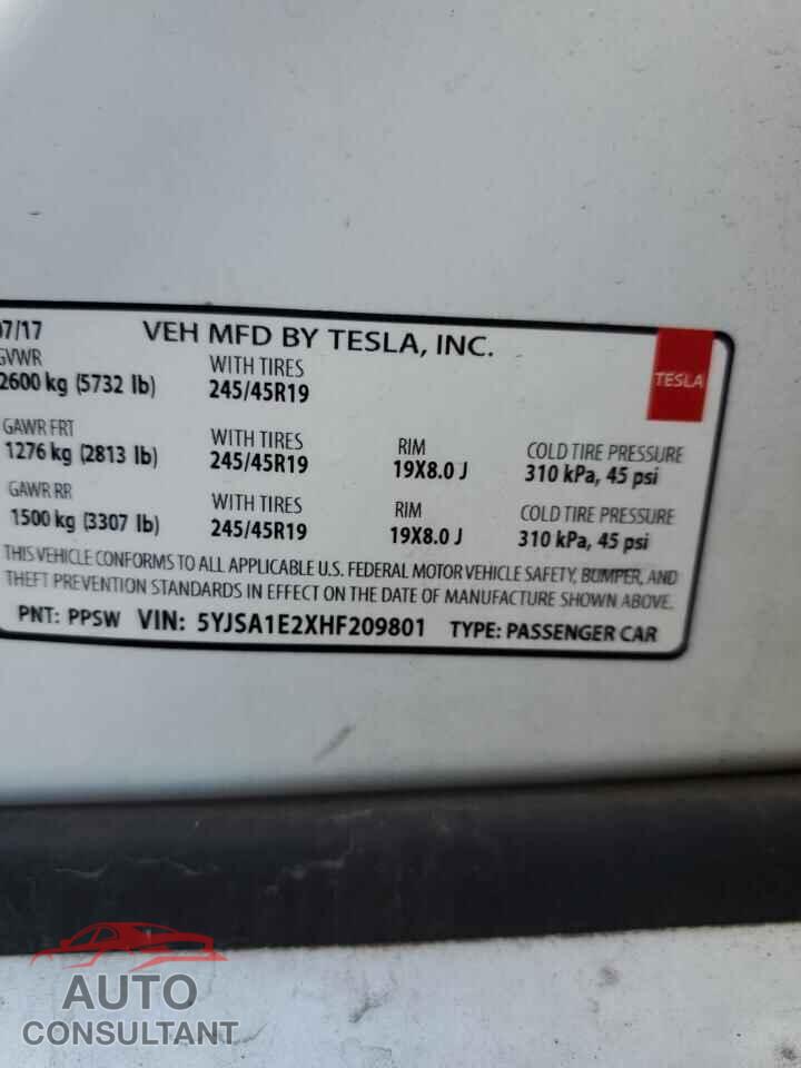 TESLA MODEL S 2017 - 5YJSA1E2XHF209801