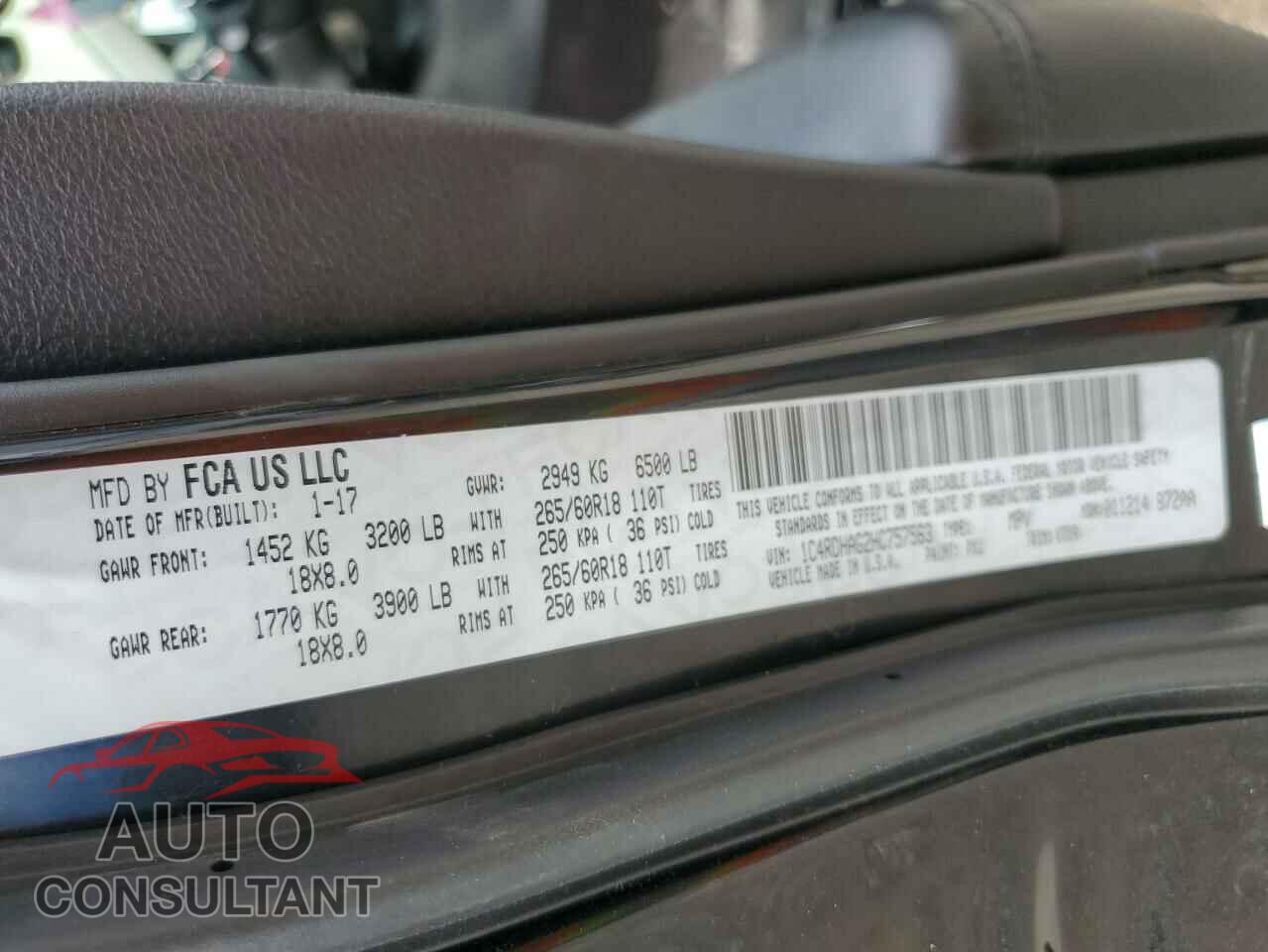DODGE DURANGO 2017 - 1C4RDHAG2HC757563