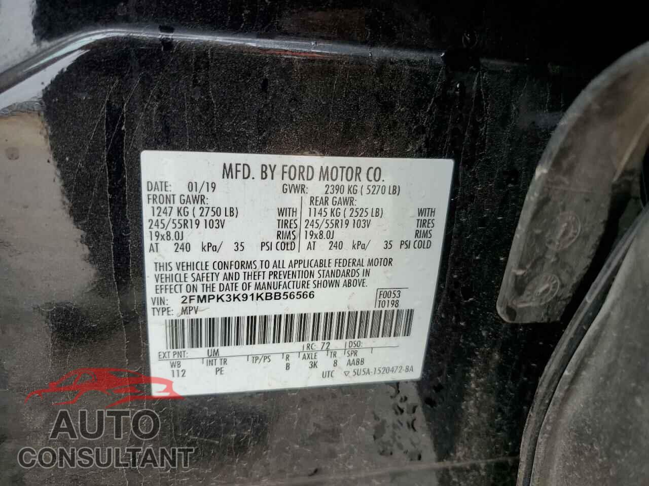 FORD EDGE 2019 - 2FMPK3K91KBB56566