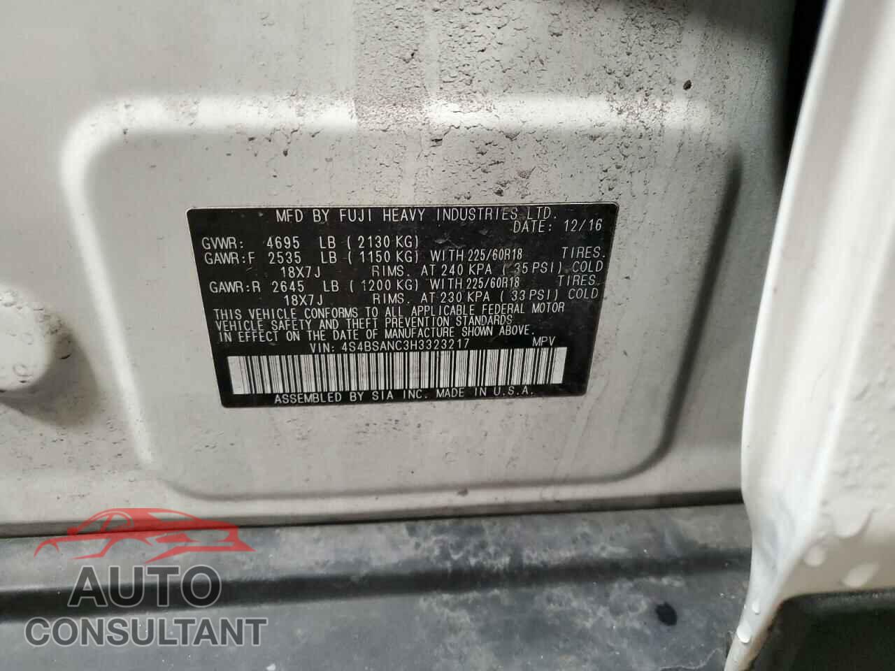 SUBARU OUTBACK 2017 - 4S4BSANC3H3323217