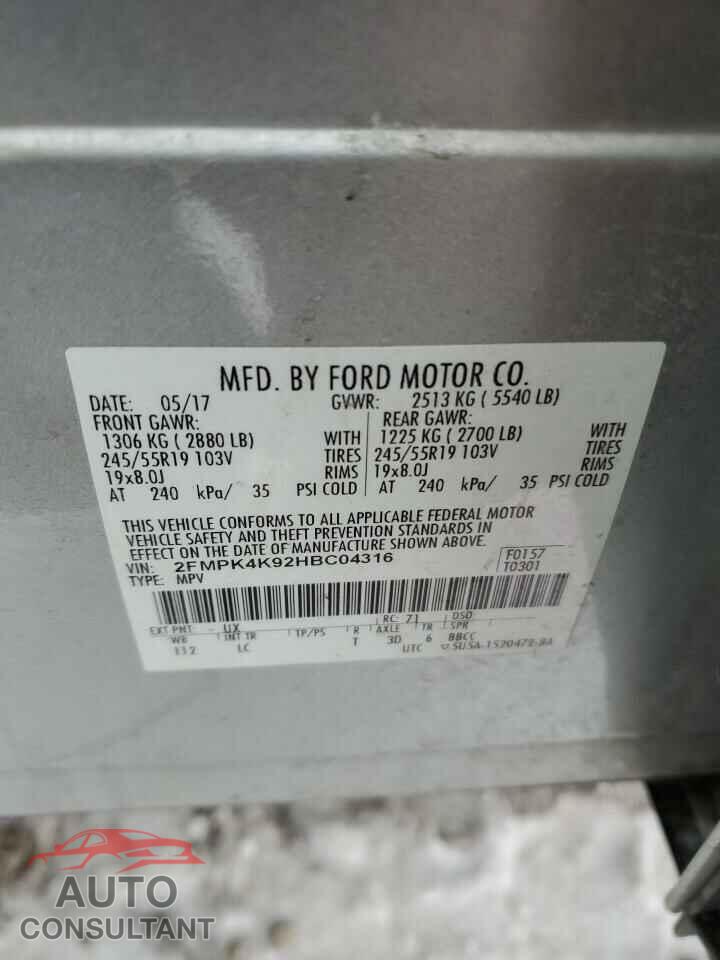 FORD EDGE 2017 - 2FMPK4K92HBC04316