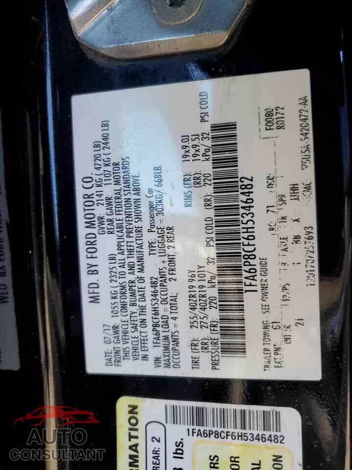 FORD MUSTANG 2017 - 1FA6P8CF6H5346482