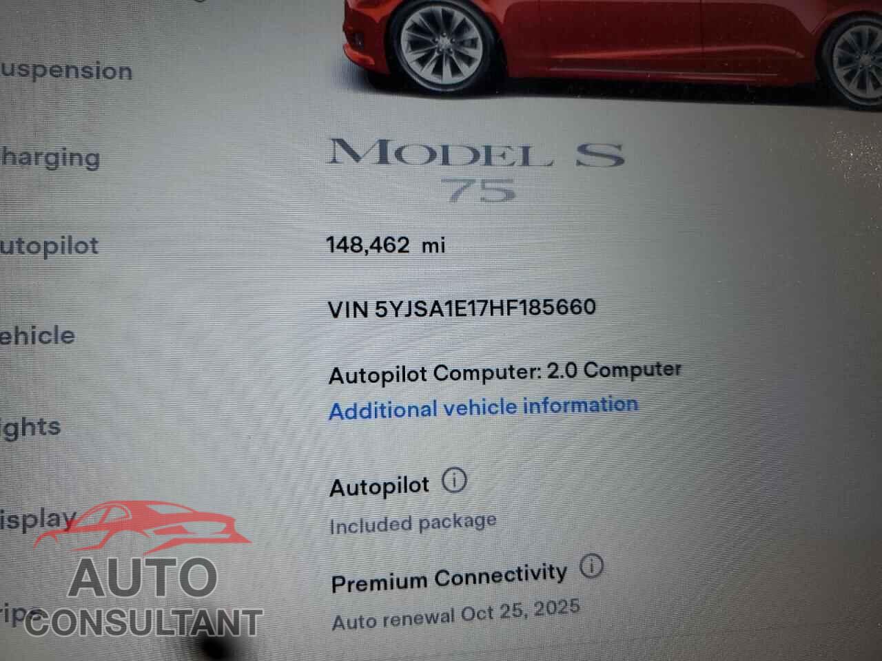 TESLA MODEL S 2017 - 5YJSA1E17HF185660