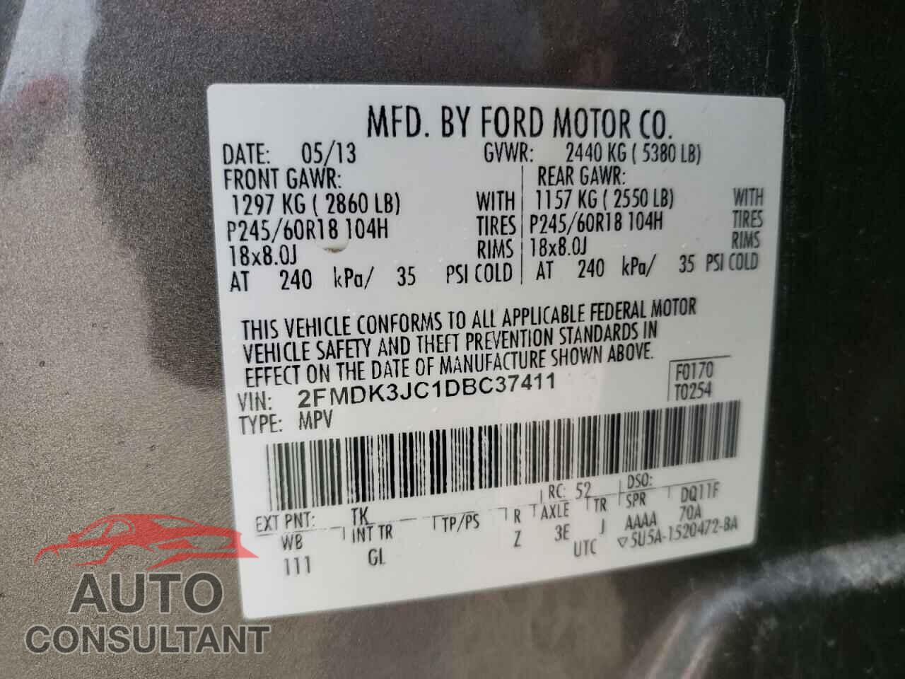 FORD EDGE 2013 - 2FMDK3JC1DBC37411