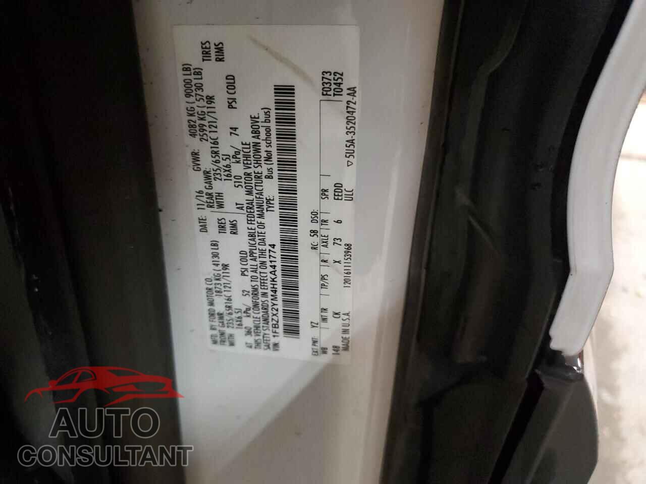 FORD TRANSIT 2017 - 1FBZX2YM4HKA41774