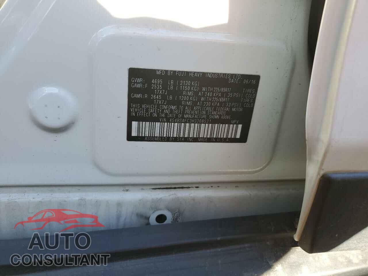 SUBARU OUTBACK 2017 - 4S4BSAFC3H3208521