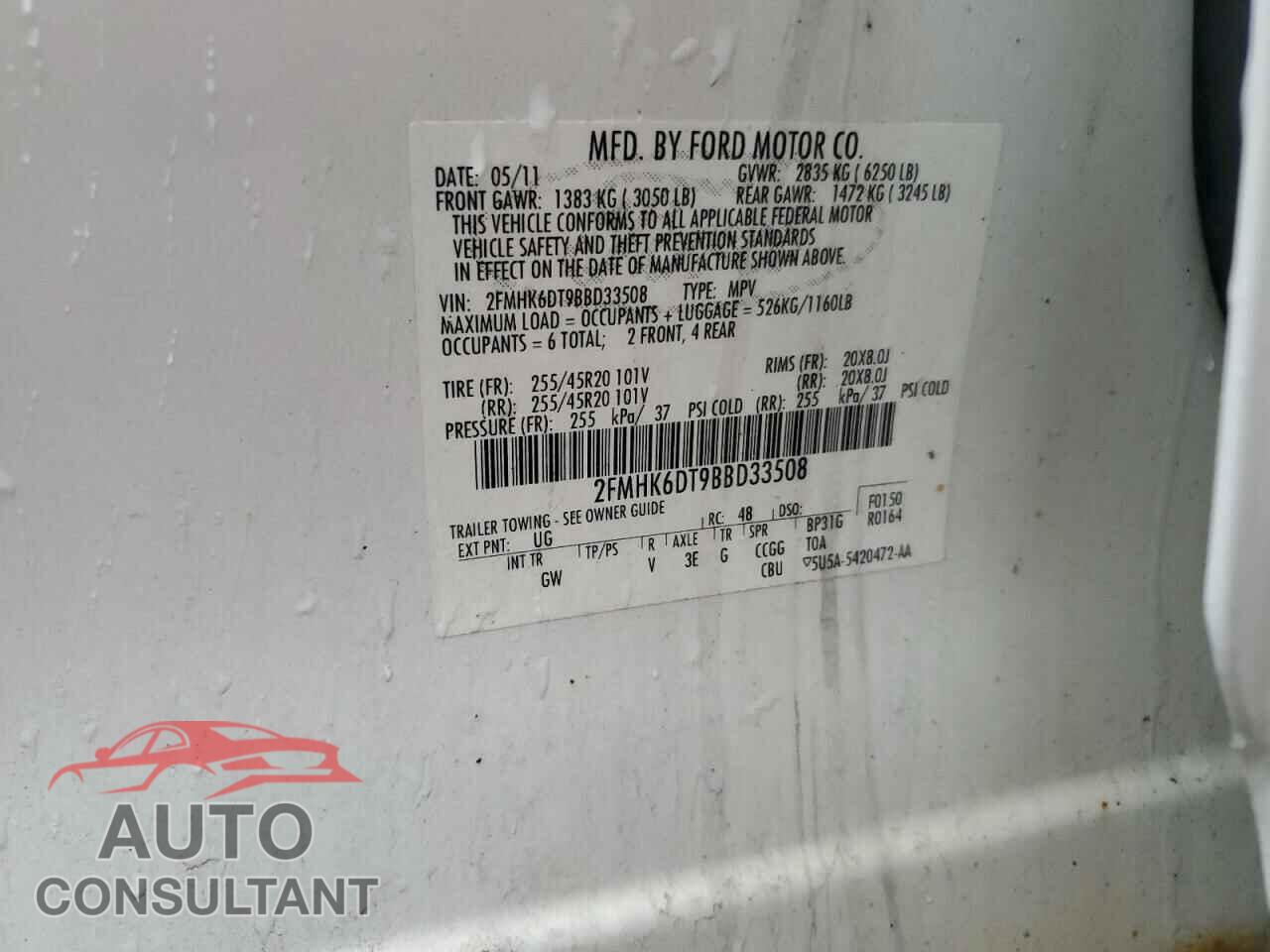 FORD FLEX 2011 - 2FMHK6DT9BBD33508