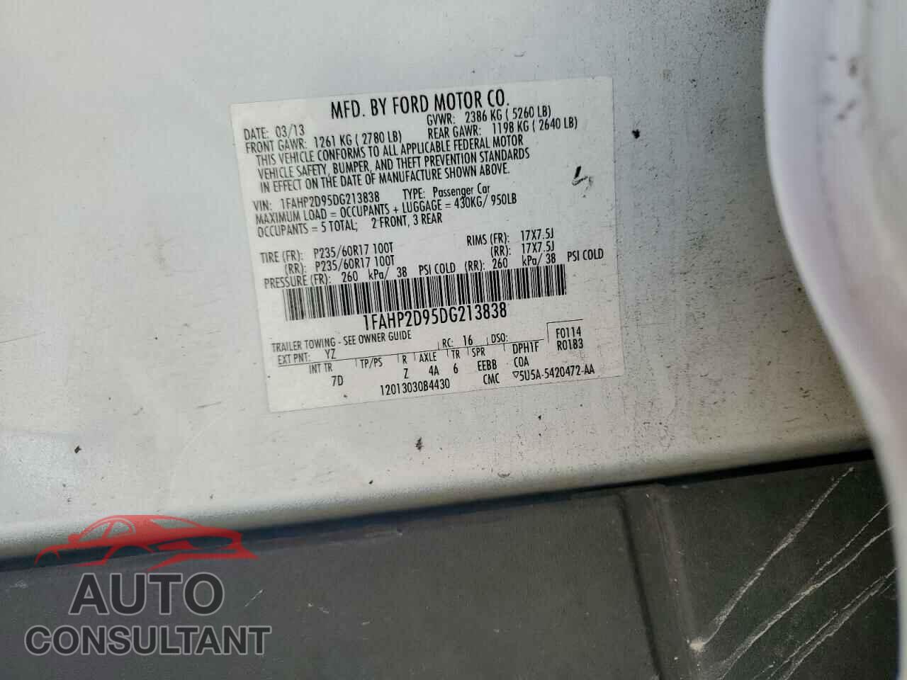 FORD TAURUS 2013 - 1FAHP2D95DG213838