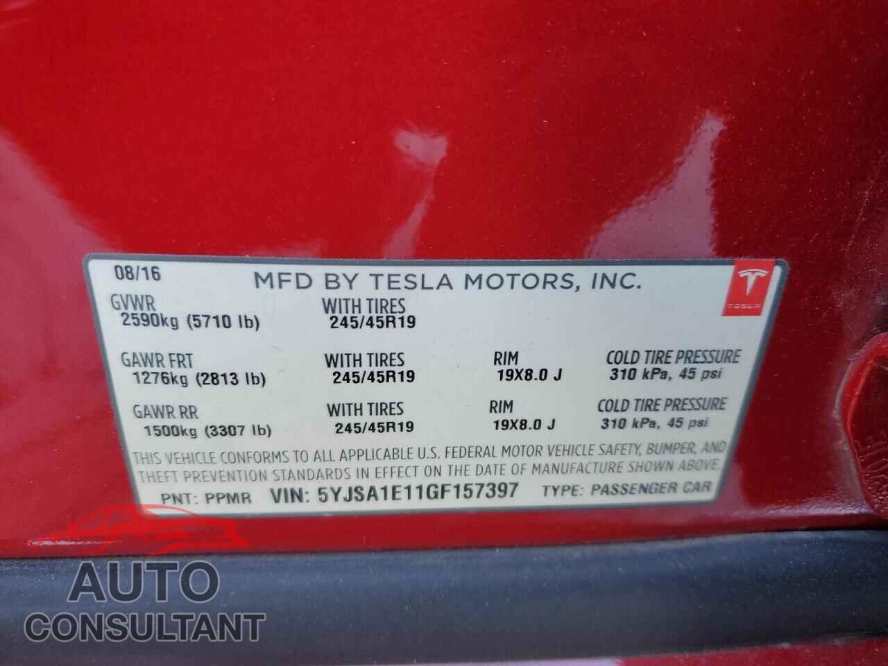TESLA MODEL S 2016 - 5YJSA1E11GF157397