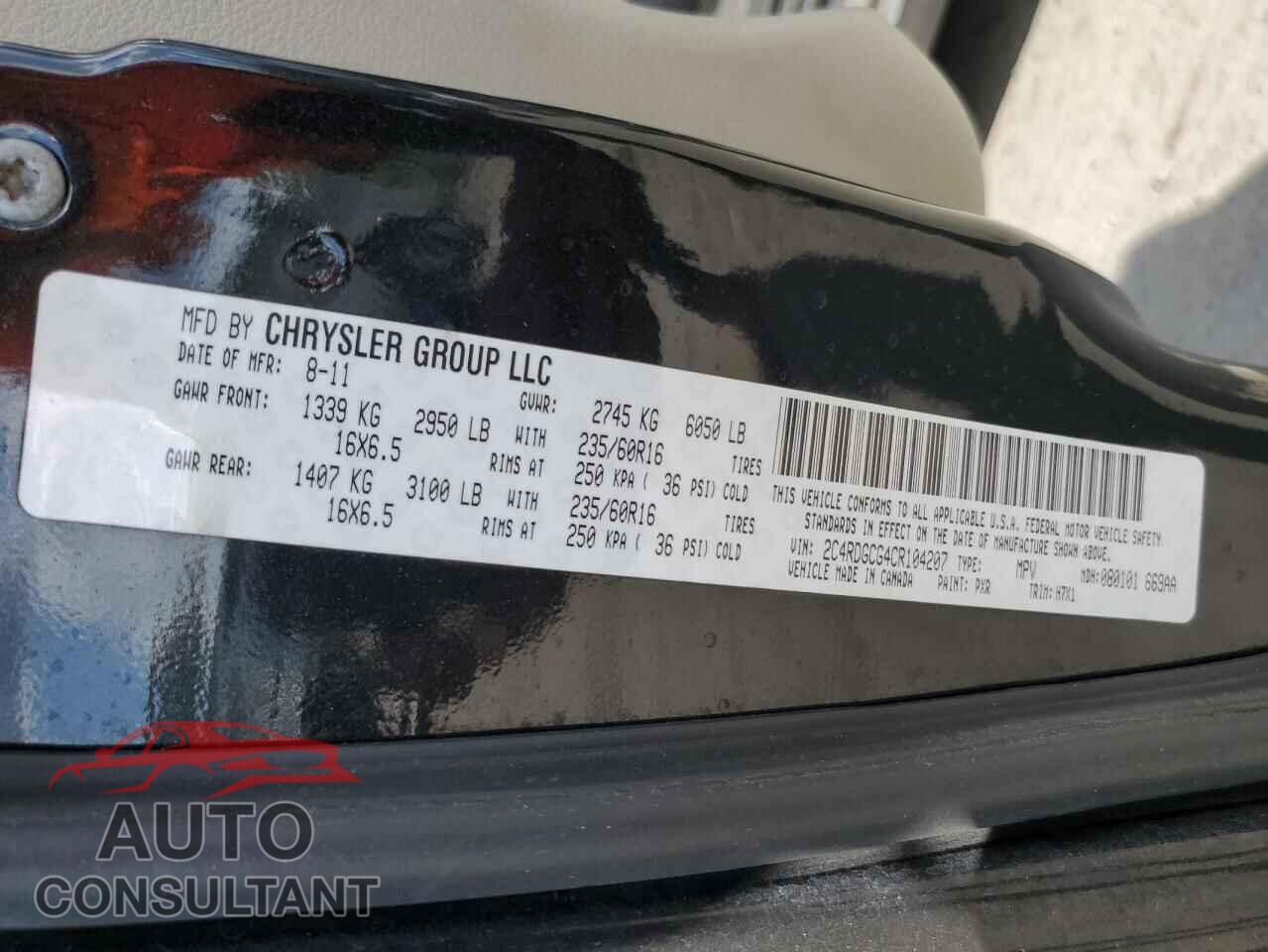 DODGE CARAVAN 2012 - 2C4RDGCG4CR104207
