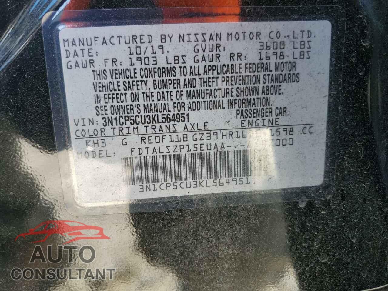NISSAN KICKS 2019 - 3N1CP5CU3KL564951