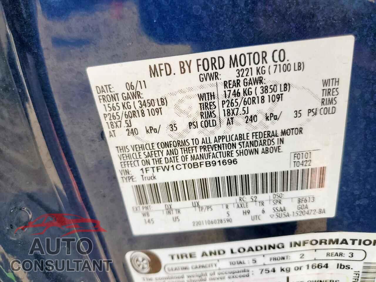 FORD F-150 2011 - 1FTFW1CT0BFB91696