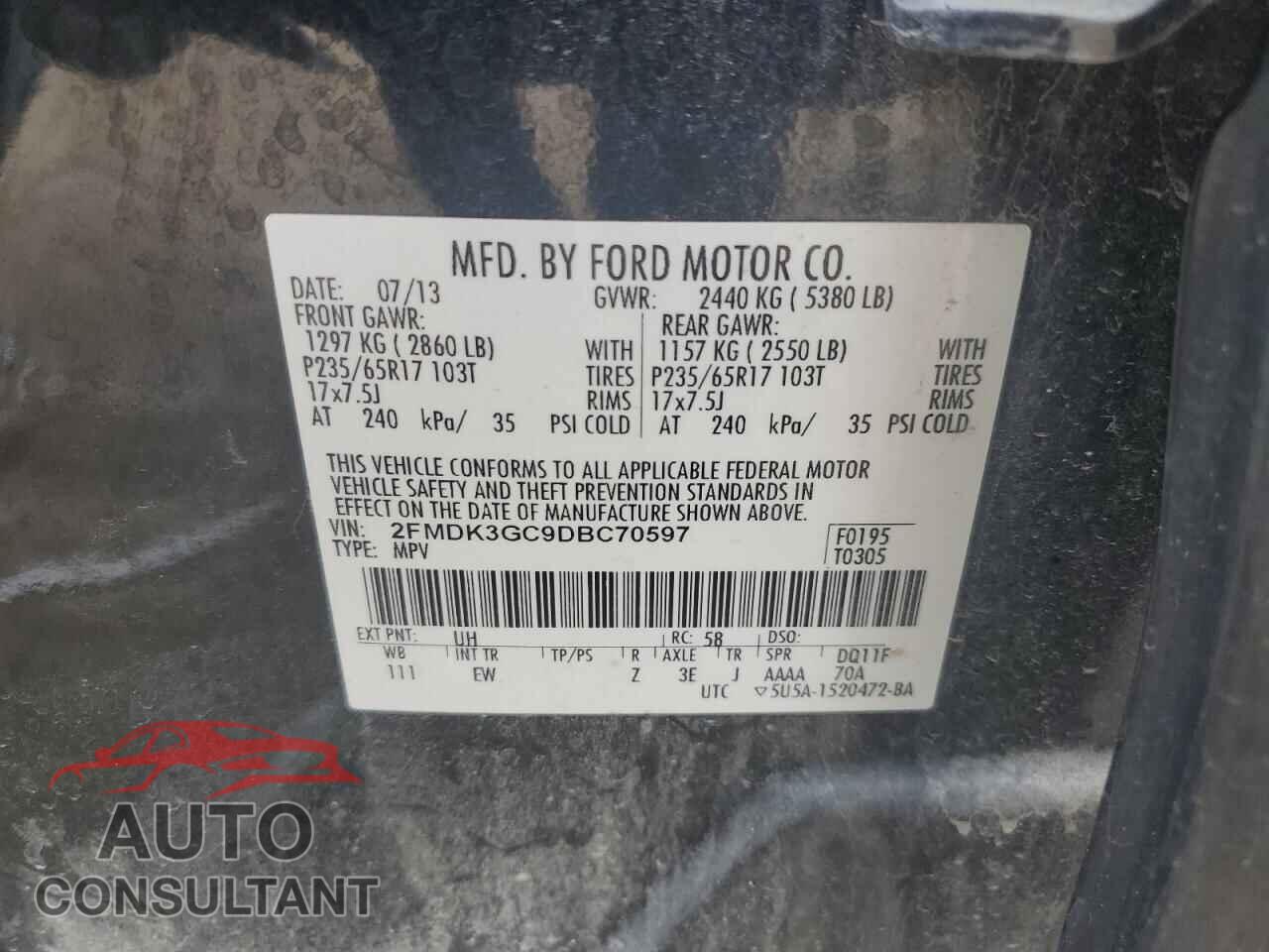 FORD EDGE 2013 - 2FMDK3GC9DBC70597
