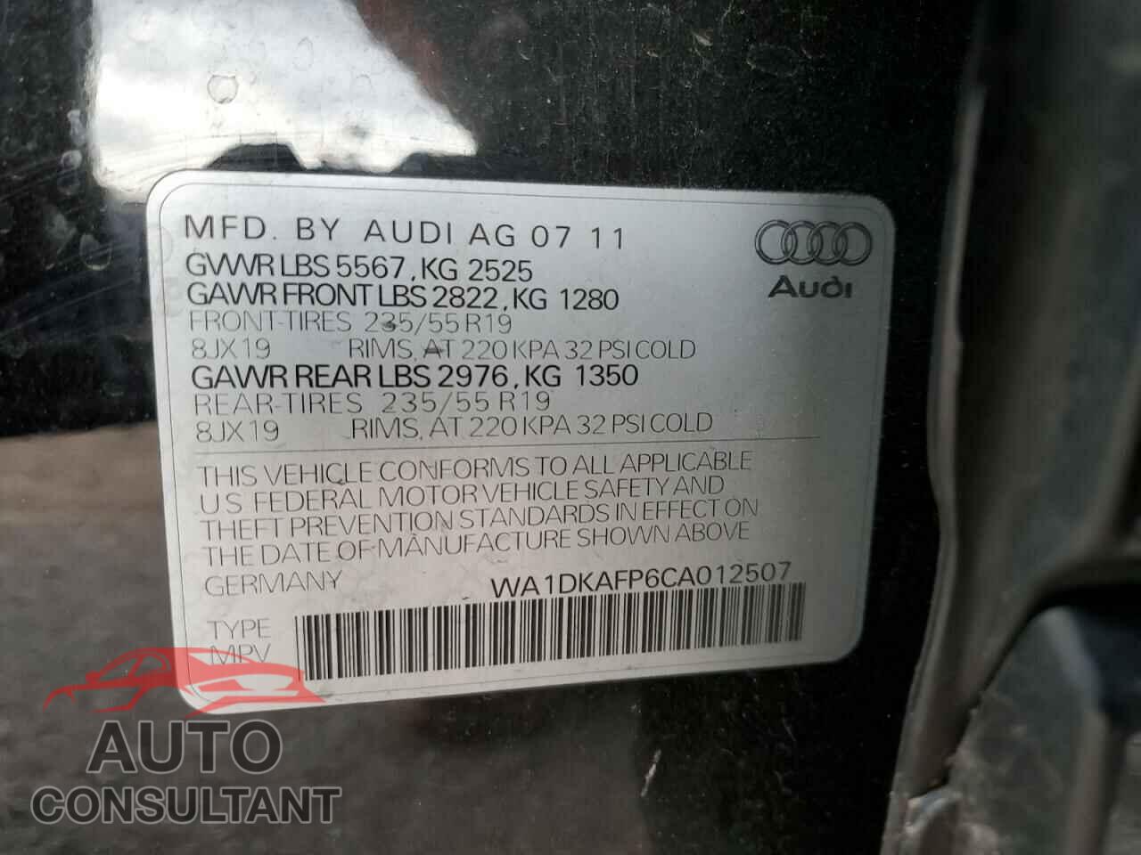 AUDI Q5 2012 - WA1DKAFP6CA012507