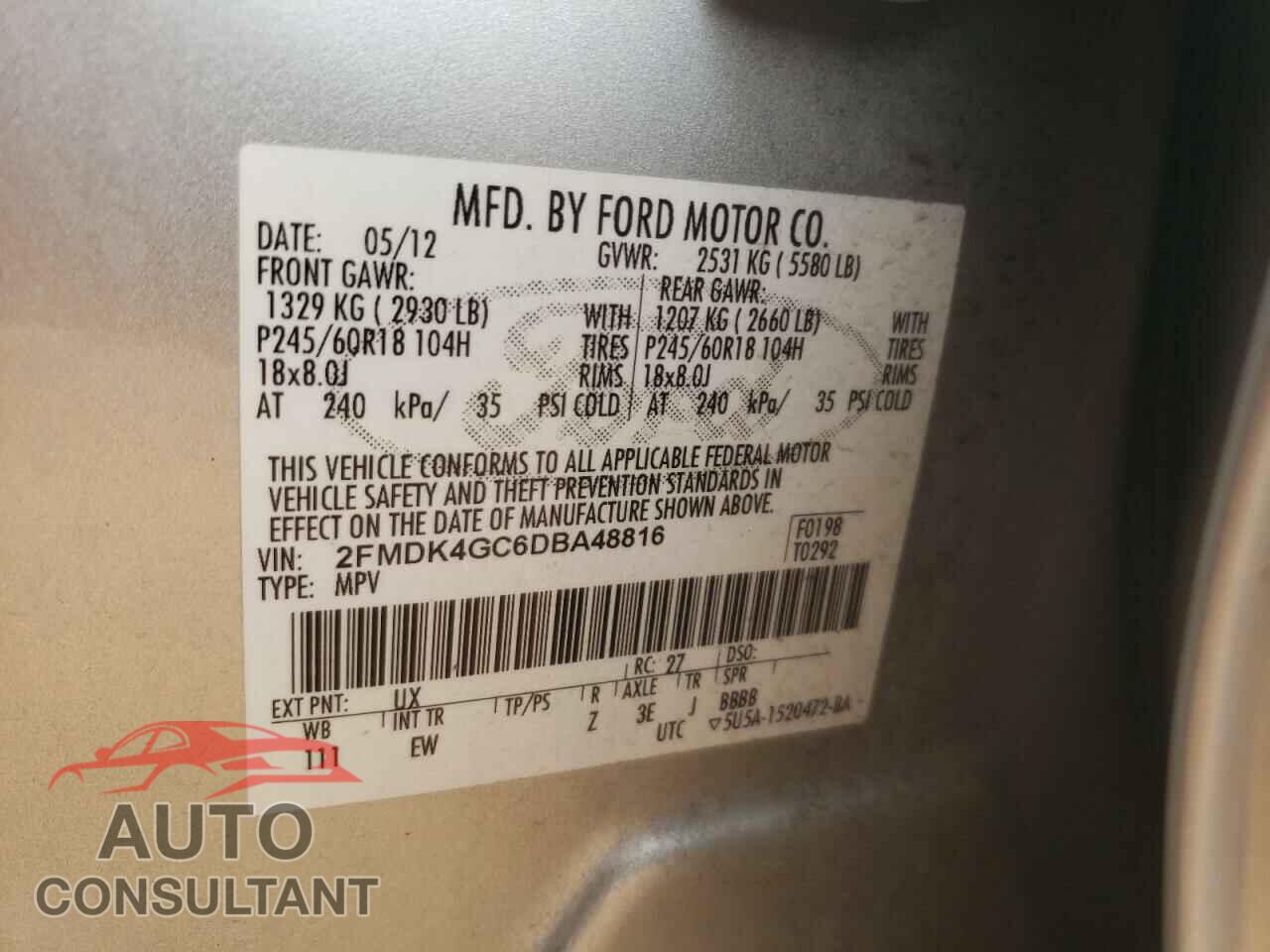 FORD EDGE 2013 - 2FMDK4GC6DBA48816