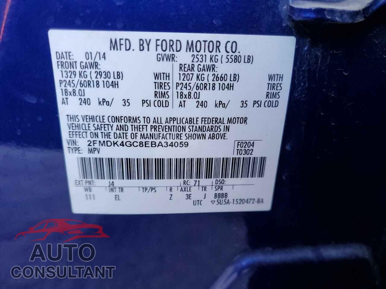 FORD EDGE 2014 - 2FMDK4GC8EBA34059