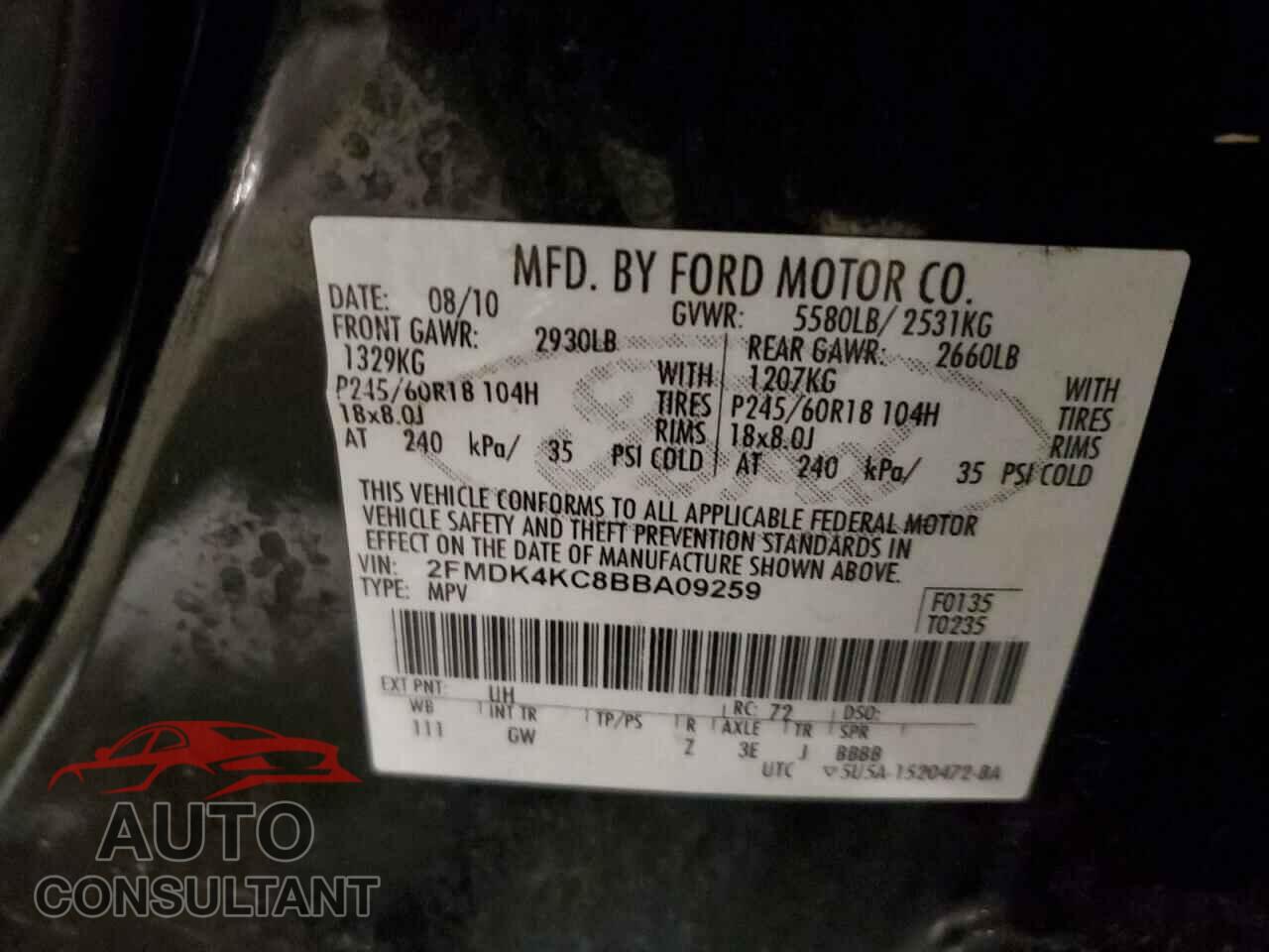 FORD EDGE 2011 - 2FMDK4KC8BBA09259